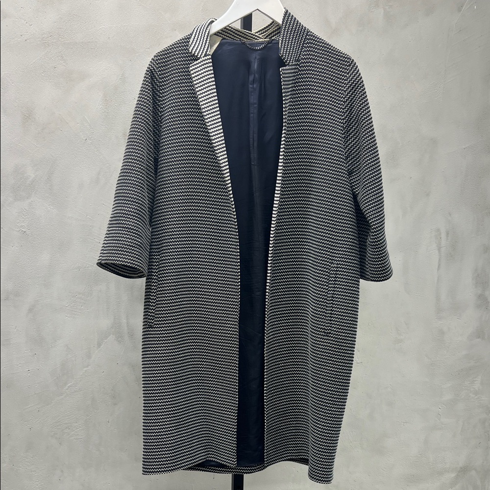 Jigsaw  Black and White Textured Motif Coat